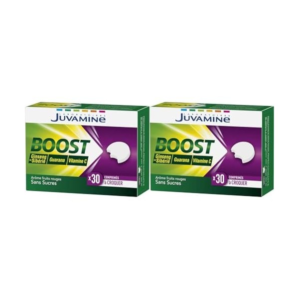 JUVAMINE - BOOST Vitamine C Ginseng & Guarana - 30 Comprimés à croquer Pour Réduire La Fatigue,Stress Lot de 2 