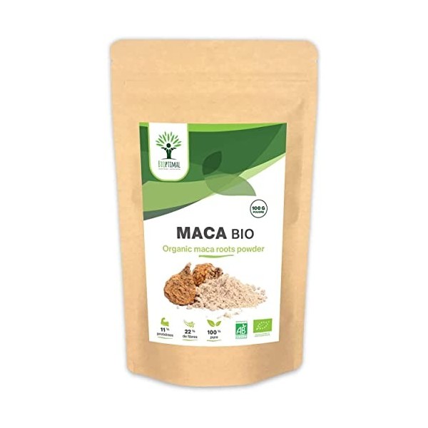 Maca Bio - Bioptimal - En Poudre - Racine de Maca Jaune du Pérou - Energie Libido Sexualité Fertilité Homme Femme - Qualité P