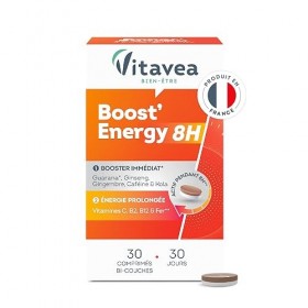 Vitavea - Booster Energie Immédiate et Prolongée Action 8H - Réduit la Fatigue - Guarana, Ginseng, Caféine, Vitamine C, Vitam