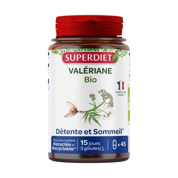 SUPERDIET - VALÉRIANE BIO - Détente, Sommeil - Phytothérapie - Fabrication française - 45 gélules