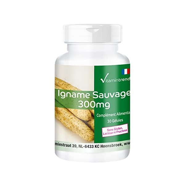 Extrait digname sauvage 300mg - 30 gélules - extrait de racine digname standardisé à 20% de diosgénine - hautement dosé - v