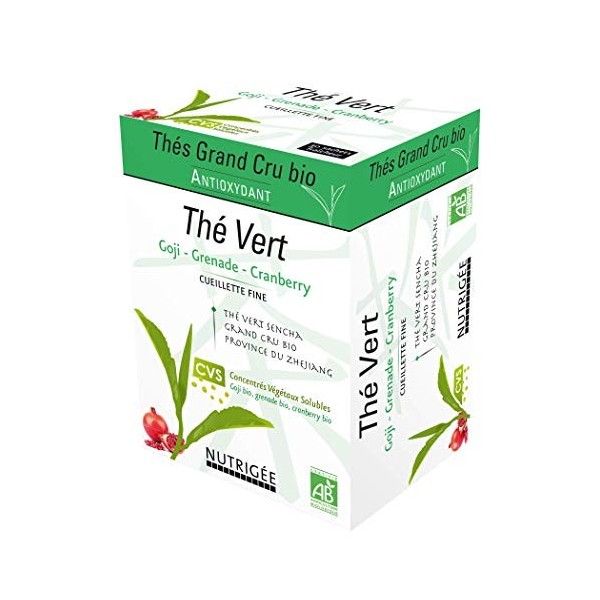 THÉ VERT BIO ANTIOXYDANT • Thé Grand Cru Bio • Enrichi en Concentrés Végétaux Solubles CVS : Goji, Grenade, Cranberry Bio •