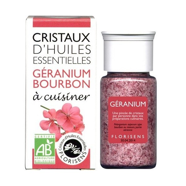 Florisens - Cristaux Huiles Essentielles Géranium Bourbon Bio 10 g Cristaux