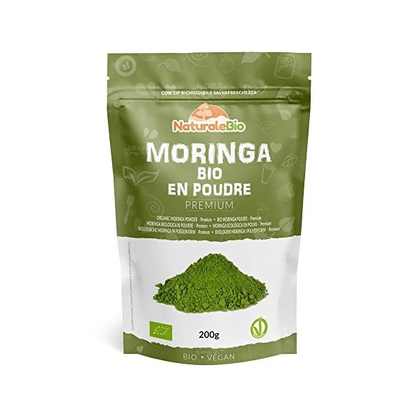 Moringa Oleifera Bio en Poudre - Qualité Premium - de 200g. Organique, Naturel et Pur. Feuilles de la Plante du Moringa Oleif