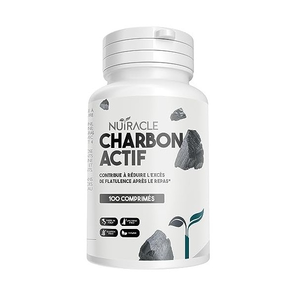 Nutracle Charbon Actif Végétal 500mg 100 comprimés - Aérophagie Et Météorisme, Pour Réduire l’Air Dans le Ventre