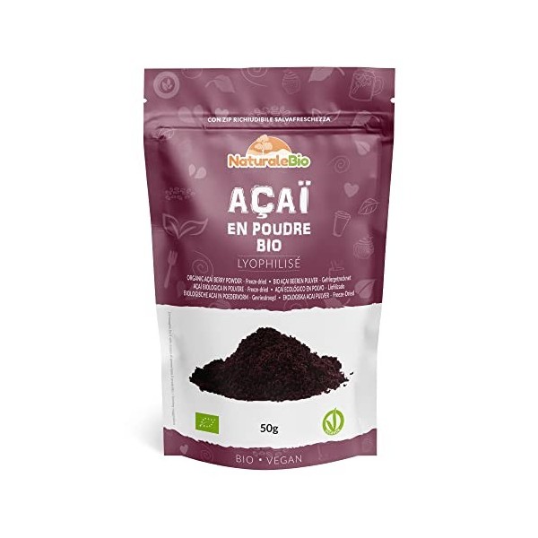 Poudre de Baies d’Acai Bio - Freeze-Dried - 50g. Pure Organic Acai Berry Powder. Produit au Brésil, Lyophilisé, Cru, extrait 