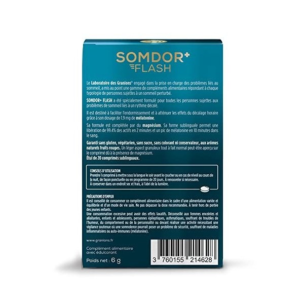 GRANIONS SOMDOR FLASH pour un sommeil en or - Facilite lendormissement - 99% des actifs libérés en 2 minutes, assimilation r