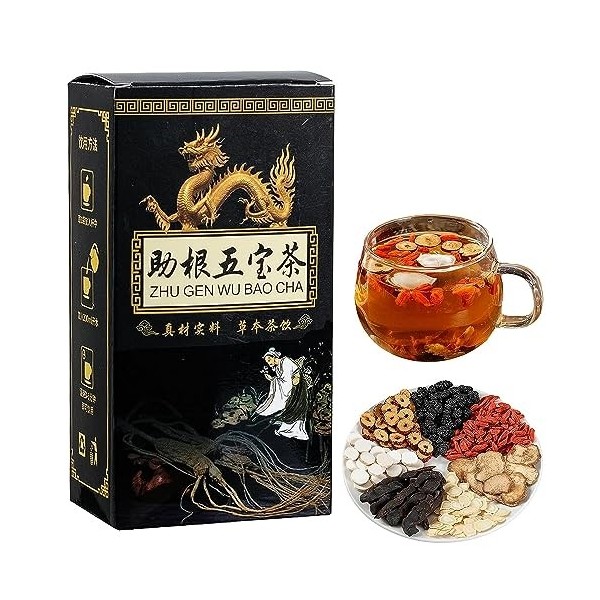 Thé au ginseng Five Treasures Tea, thé rénal, formule au ginseng Five Treasure, thé rénal essentiel pour homme, tisane tonifi