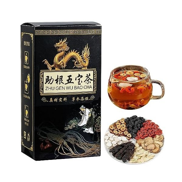 Thé au ginseng Five Treasures Tea, thé rénal, formule au ginseng Five Treasure, thé essentiel pour les reins, thé pour soins 