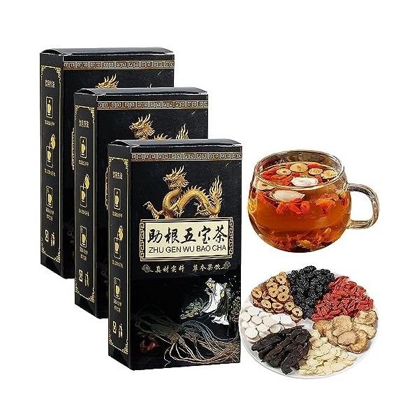 Thé au ginseng Five Treasures Tea, thé rénal, formule au ginseng Five Treasure, thé essentiel pour les reins, thé pour soins 