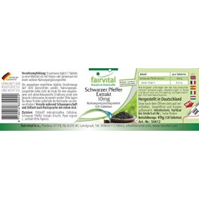 Fairvital | Extrait de poivre noir 10 mg - 120 comprimés - 95% pipérine - Pour 4 mois - 100% végétalien - Qualité contrôlée -