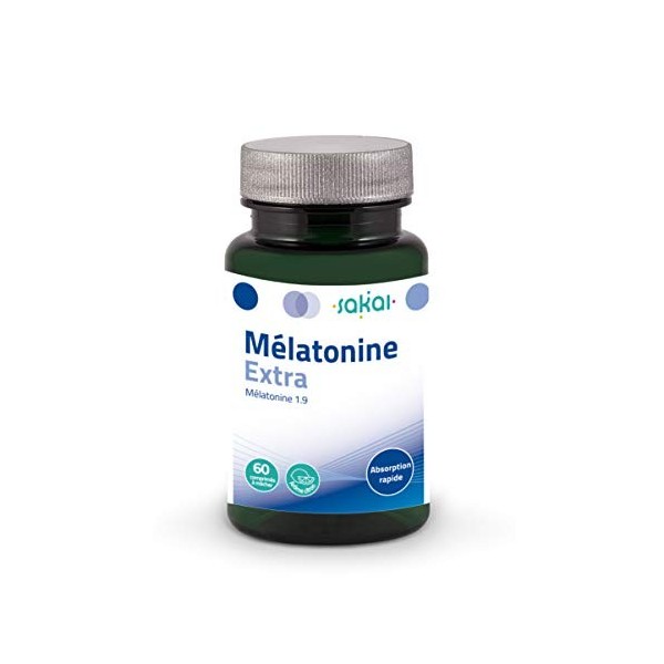 MELATONINE Extra SAKAI | 60 Comprimés Vegan | Régulateur de l’horloge biologique | Dosée à 1,9 mg de mélatonine soit le dosag