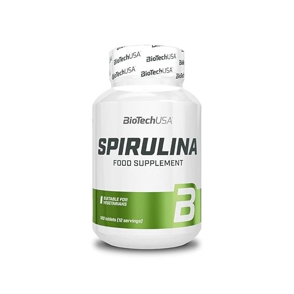 BioTechUSA Spirulina, Complément alimentaire sous forme de comprimés à base de spiruline, 100 comprimés