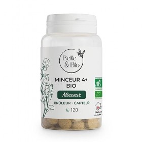 BRÛLEUR-CAPTEUR & MINCEUR - Minceur 4+ Bio - Thé Vert, Artichaut, Guarana Bio certifiés Ecocert - 120 comprimés - Cure 1 mois