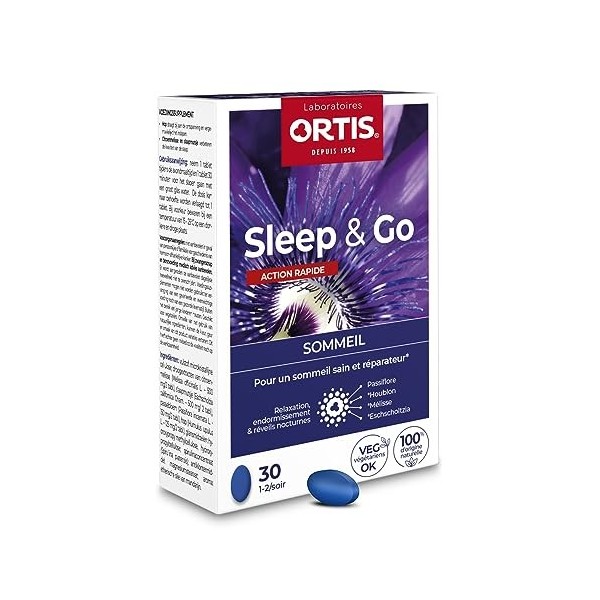 Ortis - Sleep & Go 30 Comprimés - Complément Alimentaire pour un Sommeil Sain et Réparateur - Action Rapide sur Relaxation, E