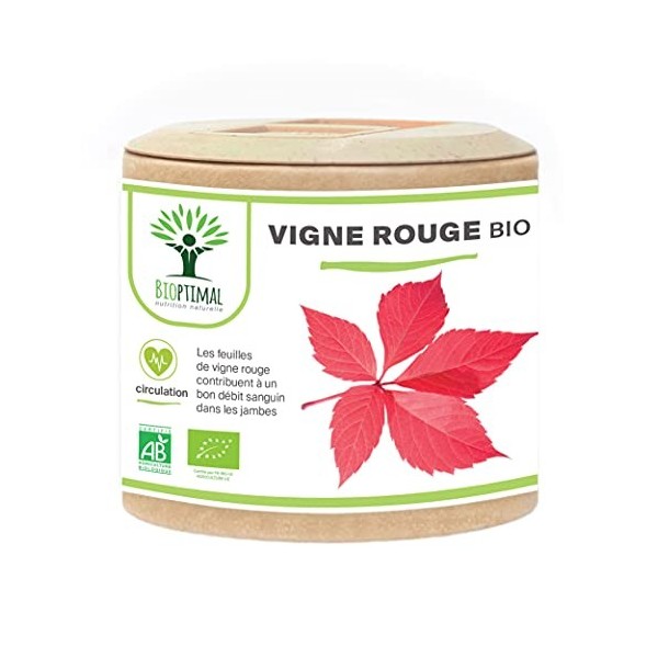 Vigne rouge Bio - Complément alimentaire Bioptimal - Jambes Lourdes Peau Saine Circulation Sanguine Hémorroïdes - 300 mg de F