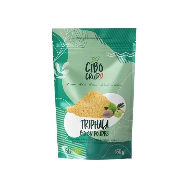 Triphala Poudre Bio - 150g. Formulation Ayurvédique Composée dAmla Amalaki Bibhitaki et de Haritaki Pura dInde. Contient de