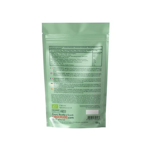 Triphala Poudre Bio - 150g. Formulation Ayurvédique Composée dAmla Amalaki Bibhitaki et de Haritaki Pura dInde. Contient de