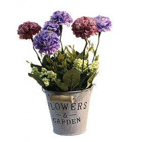 TREESTAR Petite Simulation Fraîche Hortensia Plantes en Pot Créatif Fleur Séchée Restaurant Fer Seau pot de Fleur Décoration