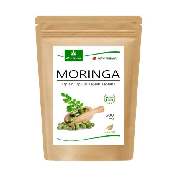 Moringa capsules 600mg ou Moringa Energy Tabs 950mg - Oleifera, végétalien, Produit de qualité de MoriVeda 120 capsules 