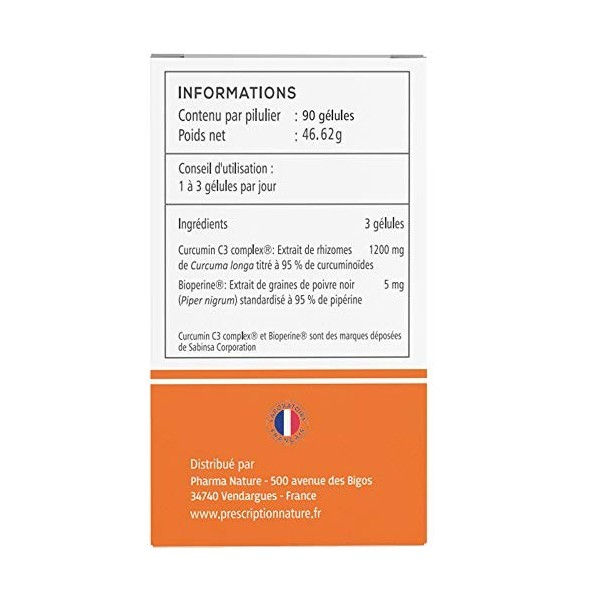 Prescription Nature - CURCUMA - Complément Alimentaire - Haute Teneur en Curcuma et Poivre Noir - Puissant Antioxydant - Arti