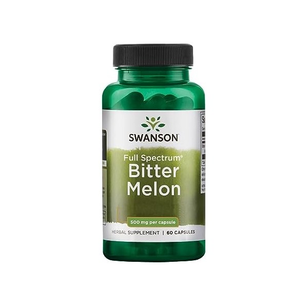 Swanson, Bitter Melon Melon amer , 500mg, 60 Capsules, Hautement Dosé, Testé en Laboratoire, Sans Soja, Sans Gluten, Sans OG
