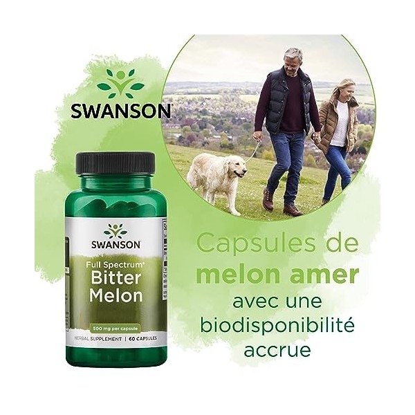 Swanson, Bitter Melon Melon amer , 500mg, 60 Capsules, Hautement Dosé, Testé en Laboratoire, Sans Soja, Sans Gluten, Sans OG