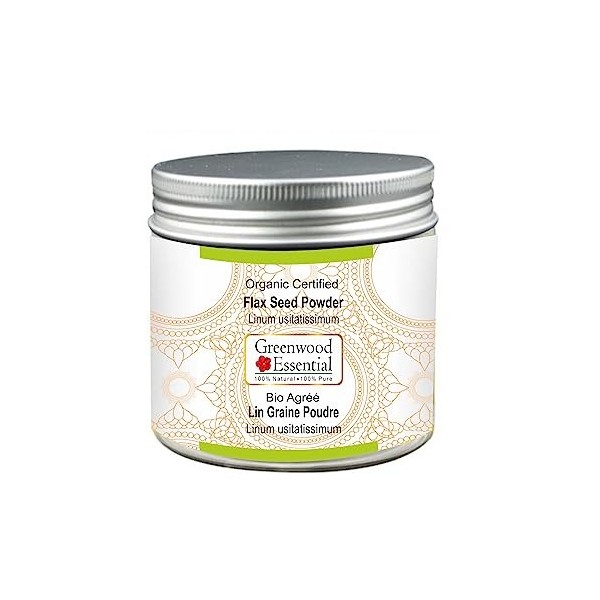 Greenwood Essential Poudre de graines de lin pure Linum usitatissimum certifiée biologique 100 g