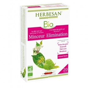 HERBESAN®- THE VERT REINE DES PRES MINCEUR ELIMINATION BIO-Reine des prés, Fenouil, Thé vert, Bouleau - 20 ampoules de 15 ml