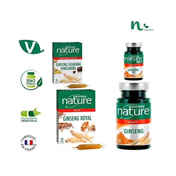 Boutique Nature - Complément Alimentaire - Ginseng BIO - 60 Gélules Végétales - Stimule et Fortifie votre organisme