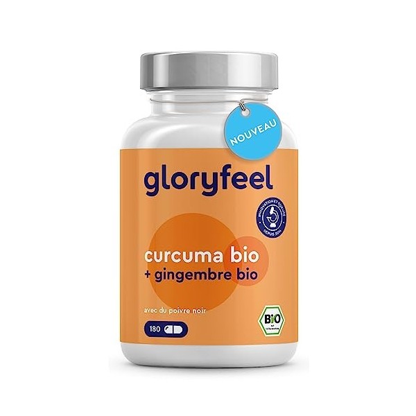 Curcuma Bio avec Gingembre et Poivre Noir, 3300 mg par Dose Quotidienne, Curcumine et Piperine Bio Hautement Dosée, Naturelle