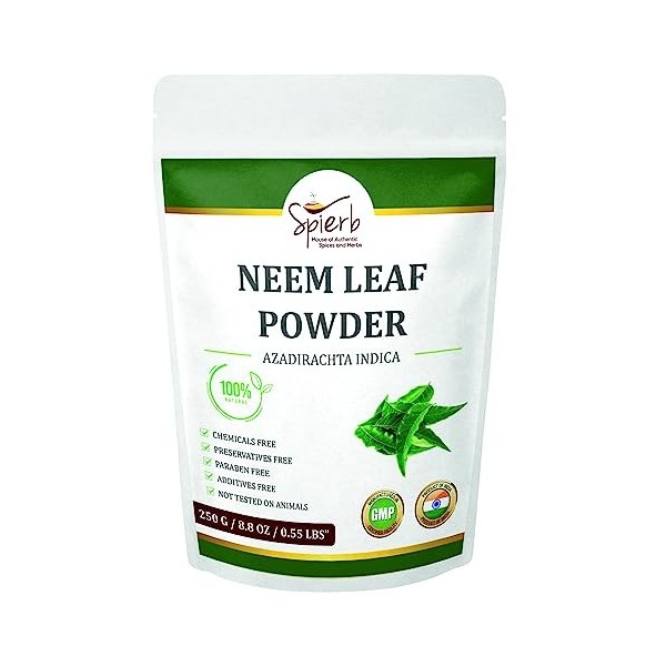 Spierb Neem Poudre 250gm - Neem Feuille Powder pour la peau, le sang et la désintoxication - Herbe ayurvédique saine 100% pur