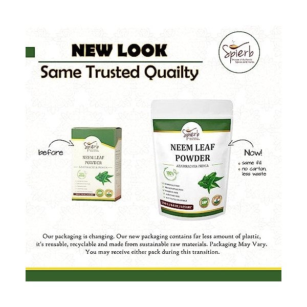 Spierb Neem Poudre 250gm - Neem Feuille Powder pour la peau, le sang et la désintoxication - Herbe ayurvédique saine 100% pur