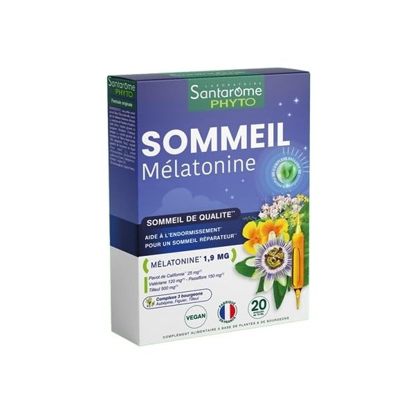 Santarome Bio - Sommeil Mélatonine | Complément Alimentaire Sommeil | Endormissement Rapide & Sommeil de Qualité - Plantes Bi