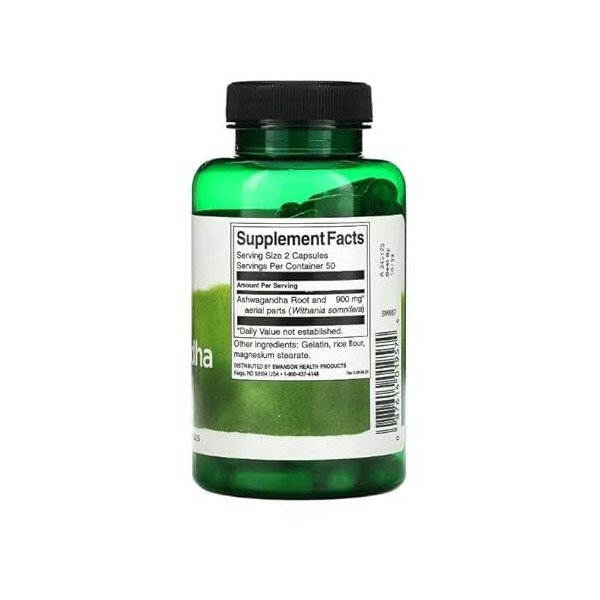 Swanson Full Spectrum Ashwagandha 450mg - 100 Capsules | Supplément Adaptogène de qualité supérieure pour le soulagement du s