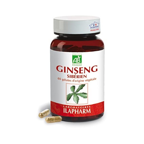 Laboratoires Ilapharm - GINSENG SIBERIEN BIO - Renforcez votre organisme - Tonus & vitalité - Flacon de 60 gélules