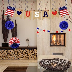 Hongjingda 4 juillet - fête nationale réutilisable - Double impression - fête pour branches, cheminées, plafonds, portes