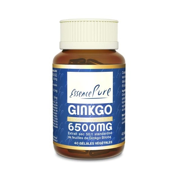 Ginkgo Biloba 6500mg Essence Pure | Favorise Mémoire et Circulation | Extrait Sec Concentré 50:1 | Contrôle Qualité Rigoureux