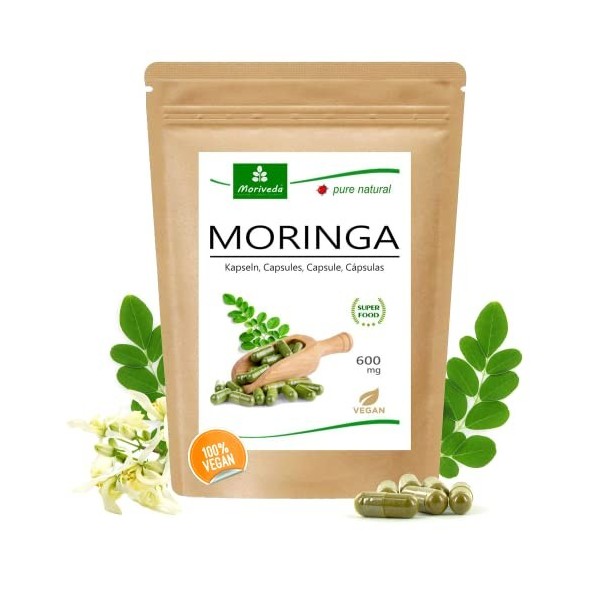 MoriVeda Moringa gélules 600mg I produit naturel végétalien de qualité Oleifera I 120 gélules