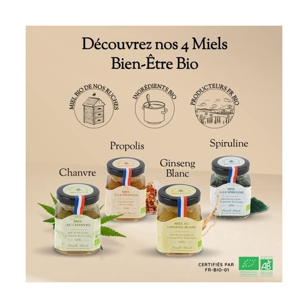 LES ABEILLES DE MALESCOT - Miel Français à la Spiruline Bio - Origine 100% Sud-Ouest - Pot 125 g