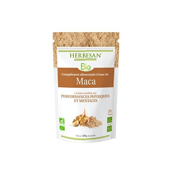 HERBESAN®- MACA BIO - Performances physique et mentales, Sexualité -Fabriqué en France - Sachet papier - Poudre 200g