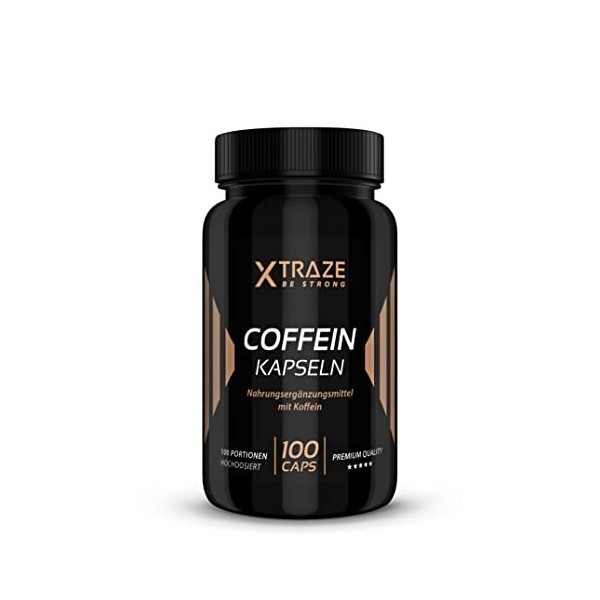 XTRAZE® Caféine Comprimés 200mg à Forte Dose - 100 Gelules pour 100 Jours de Soins Continus - Qualité Allemande, Naturel Anhy