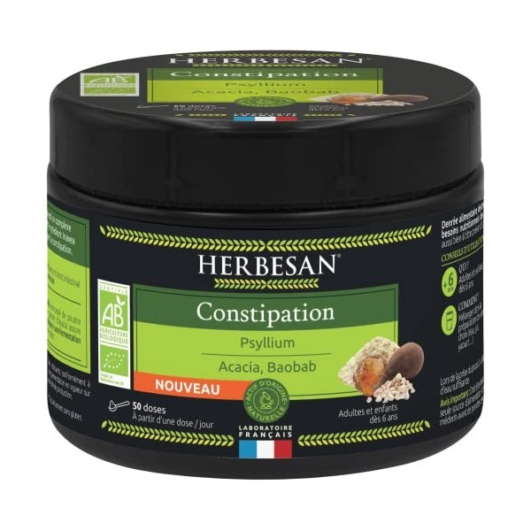 HERBESAN®-TRANSIPHYT - Constipation - Effet de lest - Poudre de Psyllium, Acacia, Baobab - Adapté aux femmes enceintes - Pot 