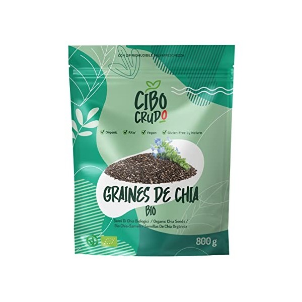 Graine de Chia Bio - 800g. Graines de Chia à Manger pour Maigrir. Grainé Source de vitamines Oméga 3 et 6 B. Magnésium Potass