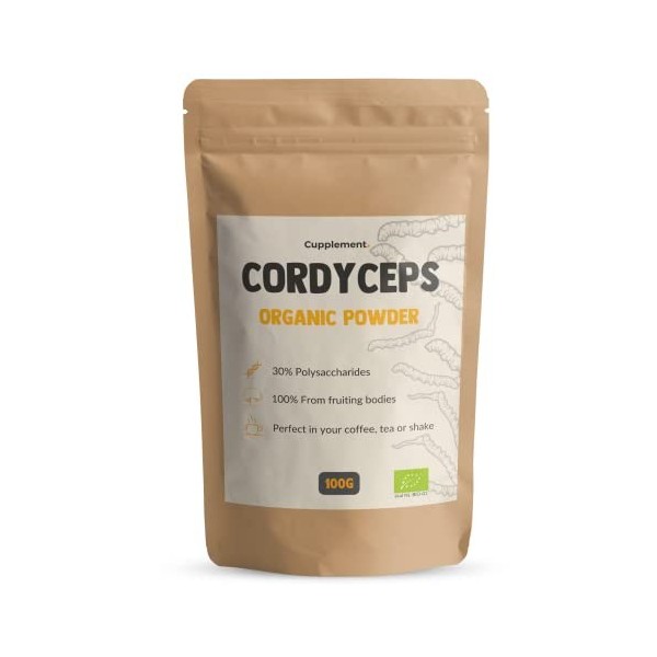 Cupplement | Cordyceps 60 g | Biologique | Cuillère gratuite | Poudre de champignons de la plus haute qualité | Champignon | 