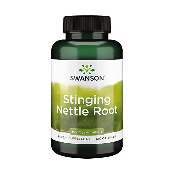 Swanson, Stinging Nettle Root Racine dOrtie , 500mg, 100 Capsules, Testé en Laboratoire, Sans Soja, Sans Gluten, Sans OGM