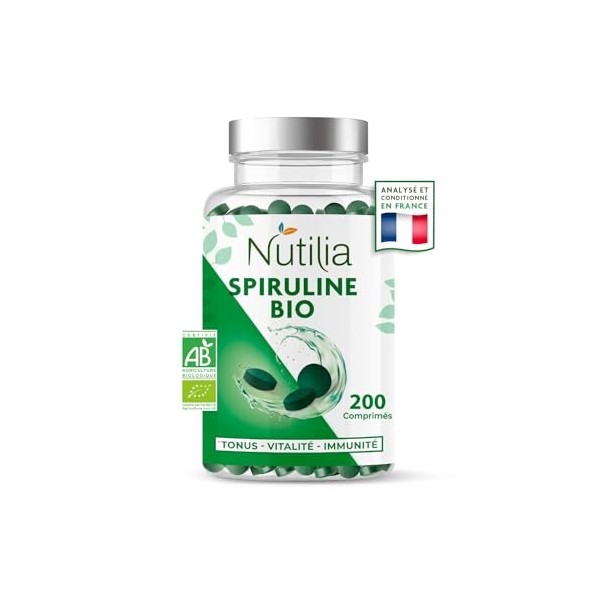 Spiruline BIO - Riche en protéine - Favorise la Vitalité - Réduit la Fatigue - Renforce l’Immunité - Jusqu’ à 19% de Phycocya