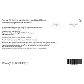 Swanson, Full Spectrum Lions Mane Mushroom Champignon Hericium Erinaceus , 500mg, 60 Capsules, Testé en Laboratoire, Sans S