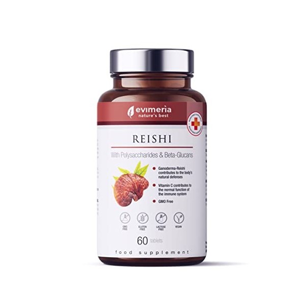 Supplément Evimeria Reishi - Ganoderma Lucidum | Avec de la vitamine C | Défenses immunitaires naturelles | Pas dOGM | Quali