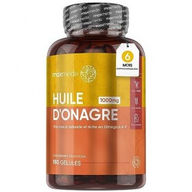 Huile dOnagre Pressée À Froid 1000mg - 180 Gélules Multi Usages 6 Mois - Source Riche en Oméga 6 & 9 - Fournit 503mg dAci